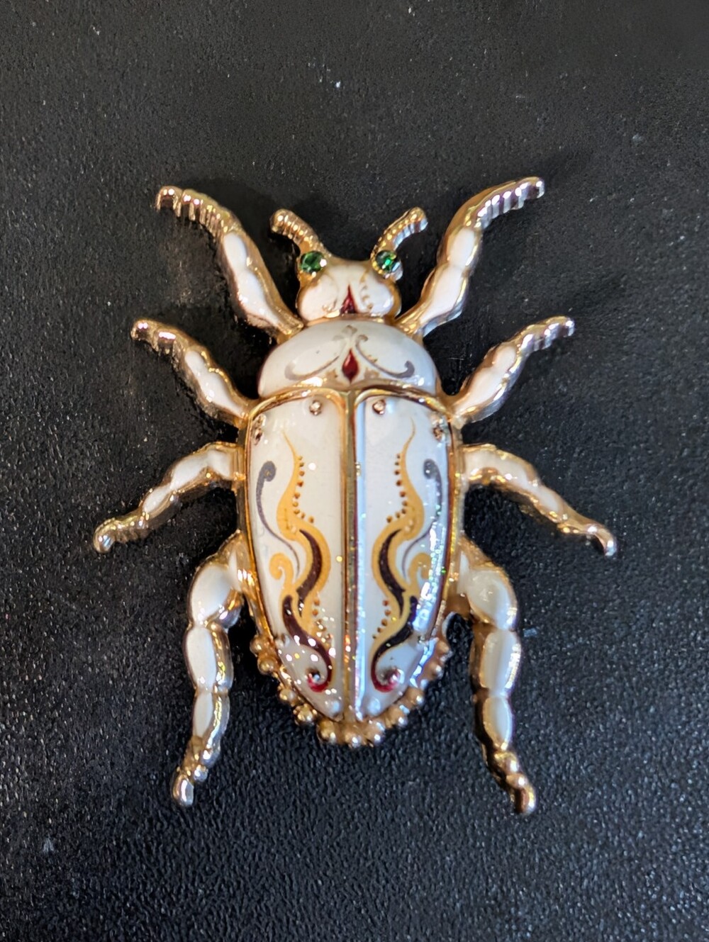 Ornate White and Gold Beetle Accent Pin